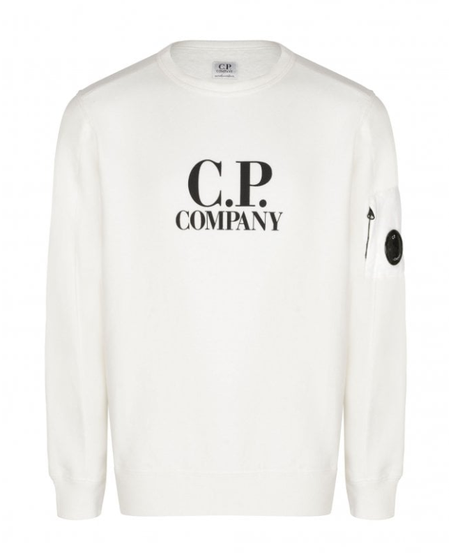 spezial madrid C.P Company Kids Diagonal Fleece Logo Crew Neck Sweatshirt Gauze White