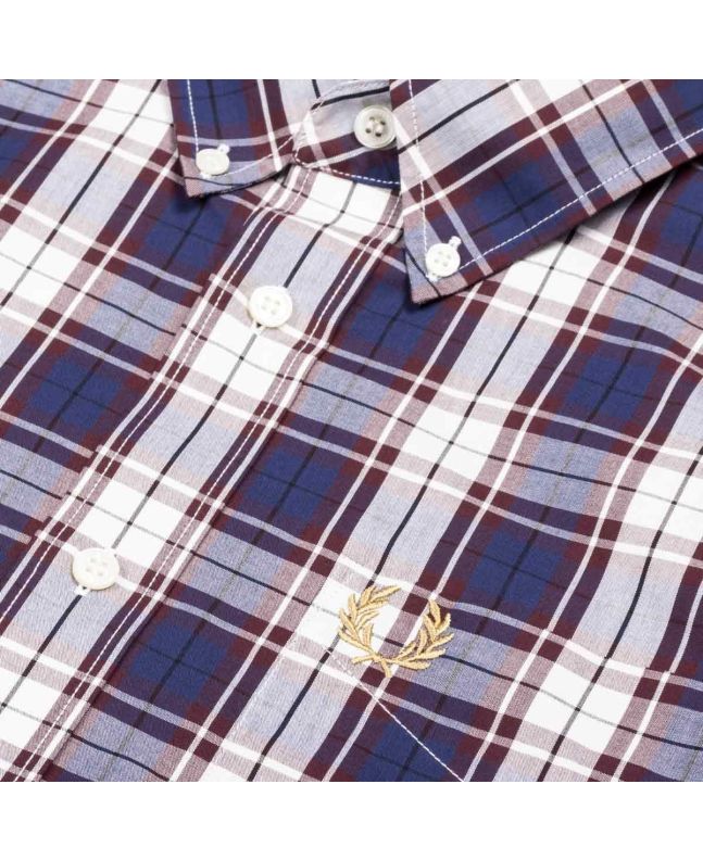 Spezial Madrid Fred Perry Authentic Button Down Short Sleeve Check Shirt French Navy