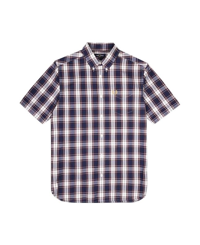 Spezial Madrid Fred Perry Authentic Button Down Short Sleeve Check Shirt French Navy