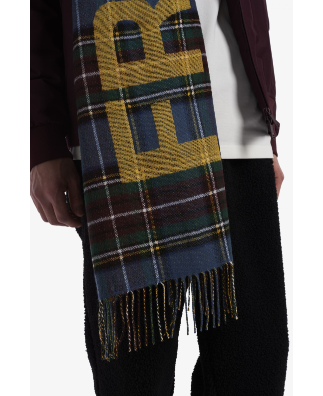 Spezial Madrid Fred Perry Authentic Graphic Oversized Scarf Tartan Silver Blue & Chrome Yellow