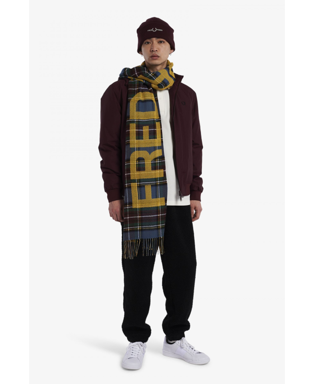 Spezial Madrid Fred Perry Authentic Graphic Oversized Scarf Tartan Silver Blue & Chrome Yellow