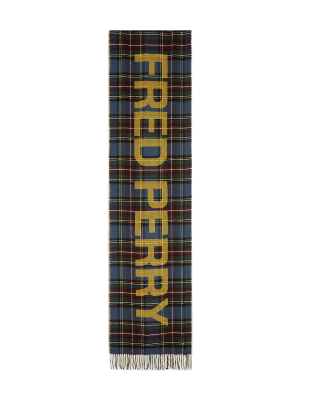 spezial madrid Fred Perry Authentic Graphic Oversized Scarf Tartan Silver Blue & Chrome Yellow