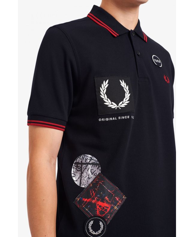Spezial Madrid Fred Perry Graphic Applique Polo Shirt Black