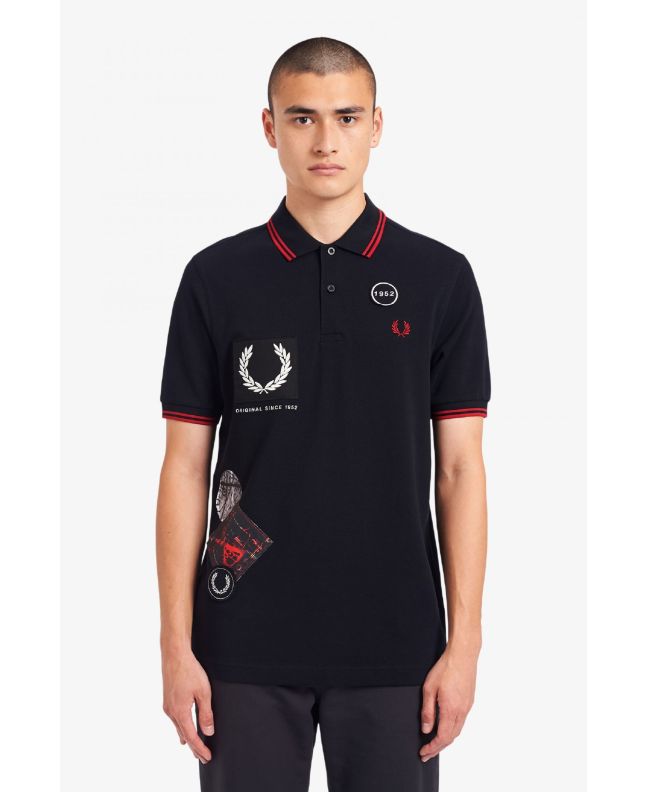 Spezial Madrid Fred Perry Graphic Applique Polo Shirt Black