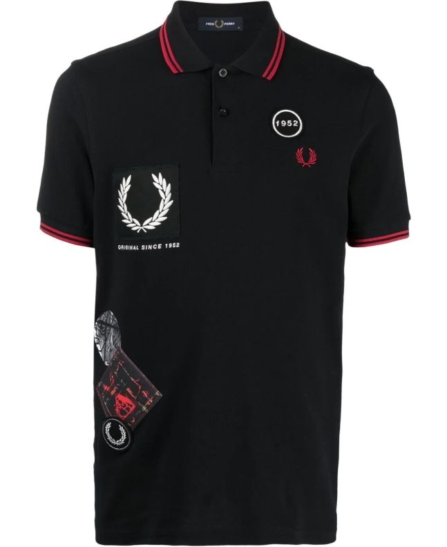 Spezial Madrid Fred Perry Graphic Applique Polo Shirt Black