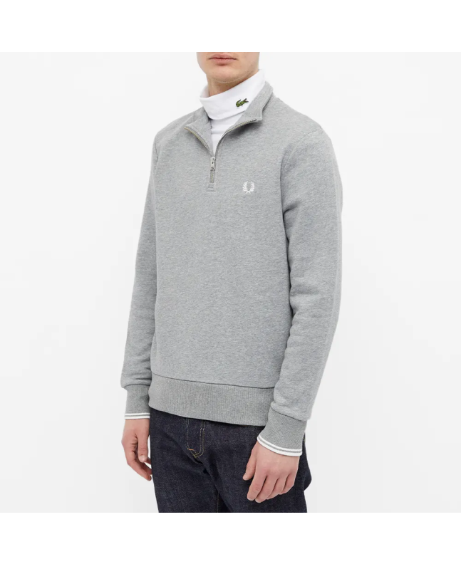 Spezial Madrid Fred Perry Half Zip Crew Sweat SteelMarl & White