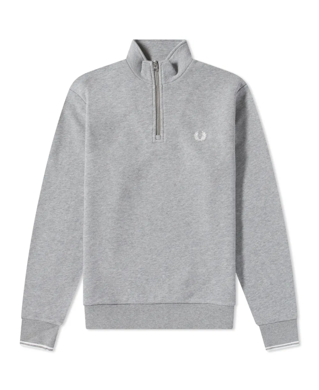spezial madrid Fred Perry Half Zip Crew Sweat SteelMarl & White