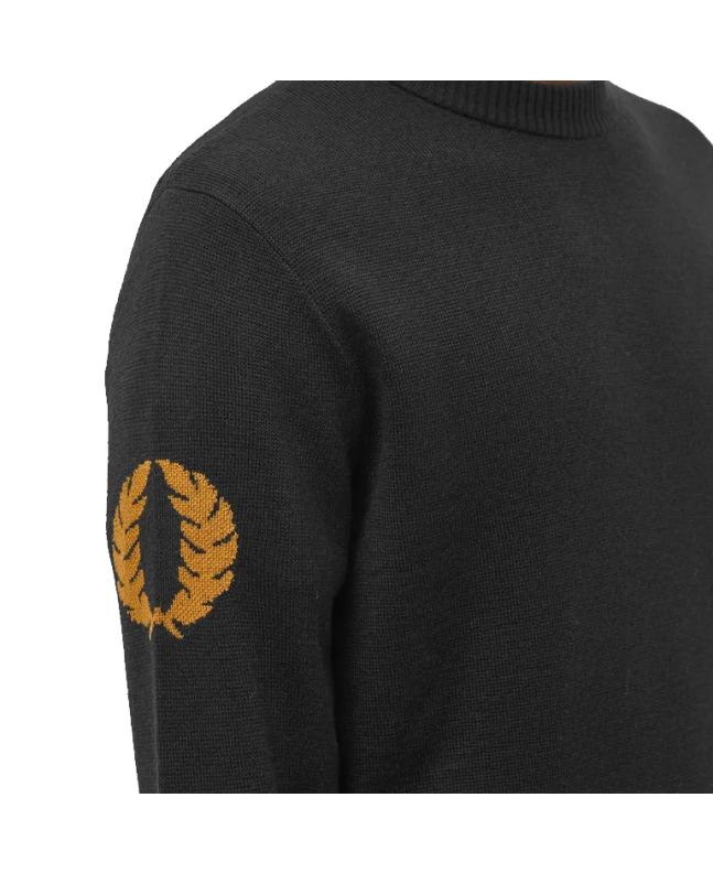 Spezial Madrid Fred Perry Laurel Wreath Graphic Print Round Crew Knit Black