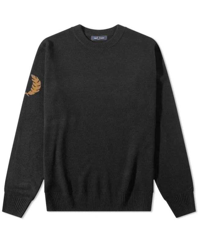 spezial madrid Fred Perry Laurel Wreath Graphic Print Round Crew Knit Black