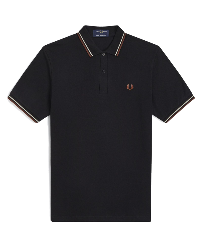 spezial madrid Fred Perry Reissues Original Twin Tipped Polo Black Oatmeal & Whisky Brown
