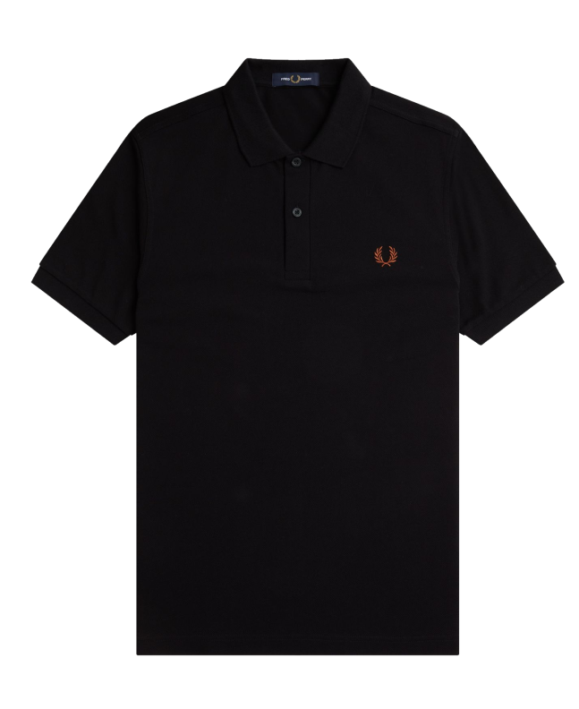 spezial madrid Fred Perry Slim Fit Plain Polo Black & Whiskey Brown