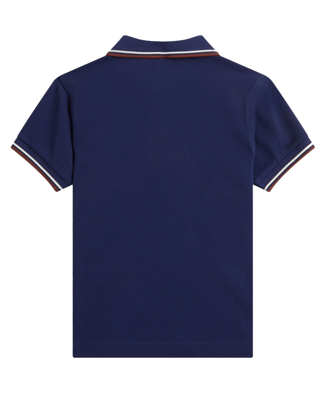 Spezial Madrid Fred Perry Slim Fit Twin Tipped Polo Dark Ultramarine Blue Ecru & Whiskey Brown