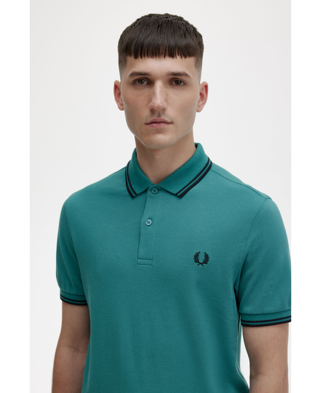 Spezial Madrid Fred Perry Slim Fit Twin Tipped Polo Deep Mint Green