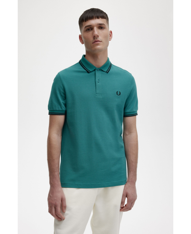 Spezial Madrid Fred Perry Slim Fit Twin Tipped Polo Deep Mint Green