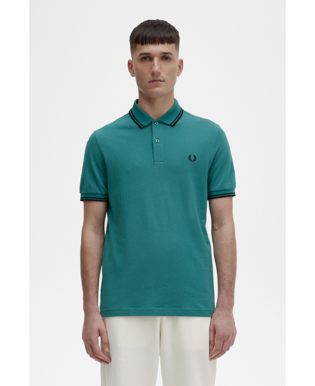Spezial Madrid Fred Perry Slim Fit Twin Tipped Polo Deep Mint Green