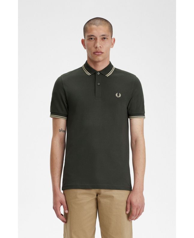 Spezial Madrid Fred Perry Slim Fit Twin Tipped Polo Field Green & Oatmeal