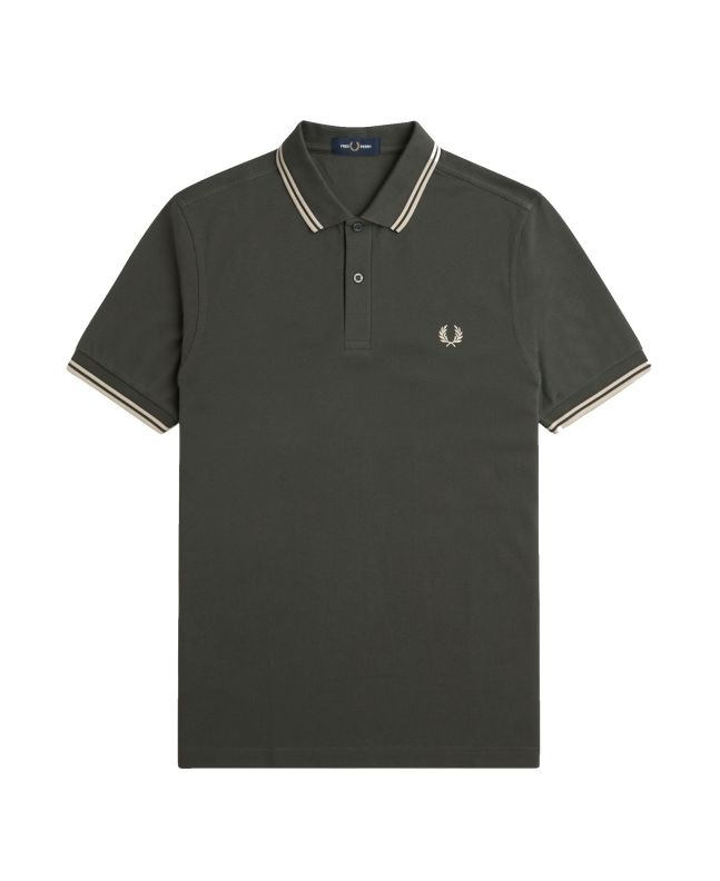 spezial madrid Fred Perry Slim Fit Twin Tipped Polo Field Green & Oatmeal
