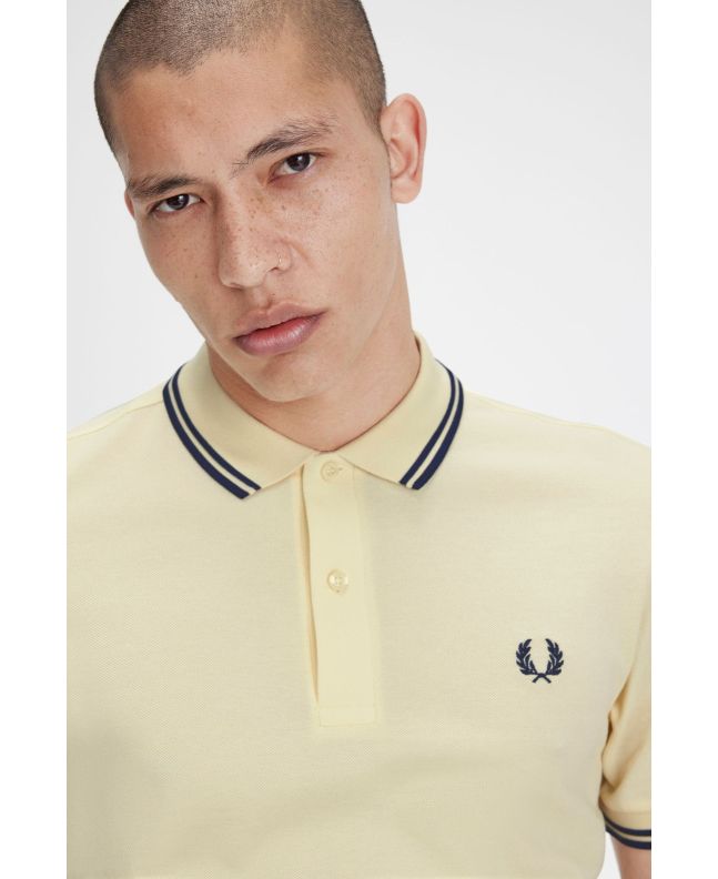 Spezial Madrid Fred Perry Slim Fit Twin Tipped Polo Ice Cream & French Navy