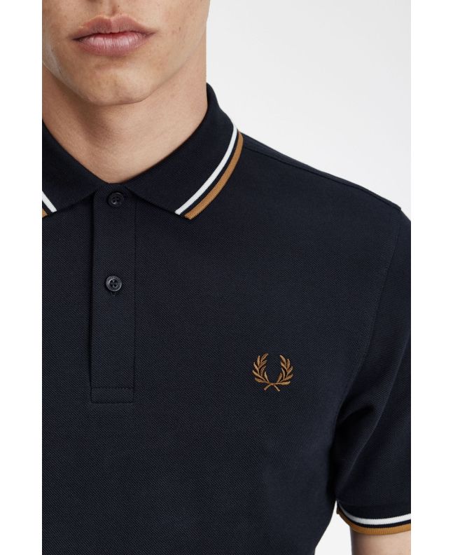 Spezial Madrid Fred Perry Slim Fit Twin Tipped Polo Navy Snow White & Shaded Stone