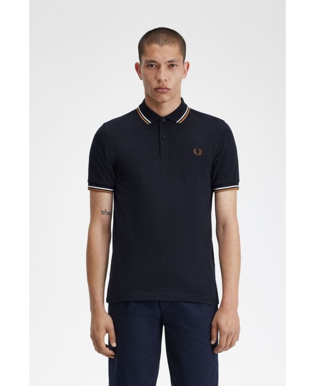 Spezial Madrid Fred Perry Slim Fit Twin Tipped Polo Navy Snow White & Shaded Stone