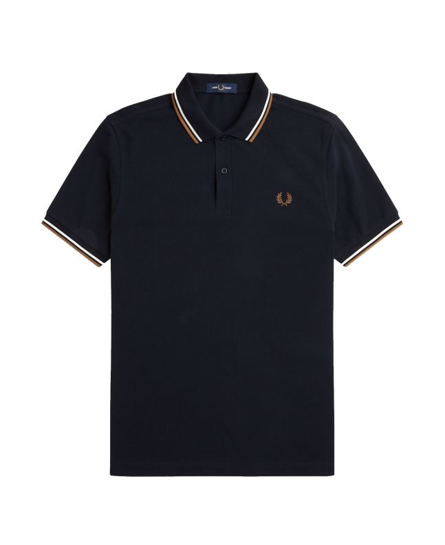spezial madrid Fred Perry Slim Fit Twin Tipped Polo Navy Snow White & Shaded Stone
