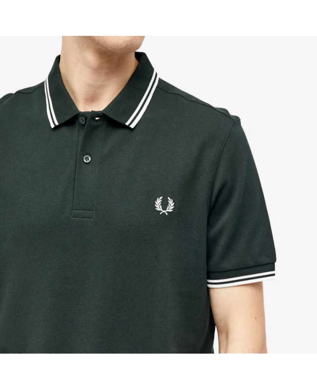 Spezial Madrid Fred Perry Slim Fit Twin Tipped Polo Night Green & Snow White