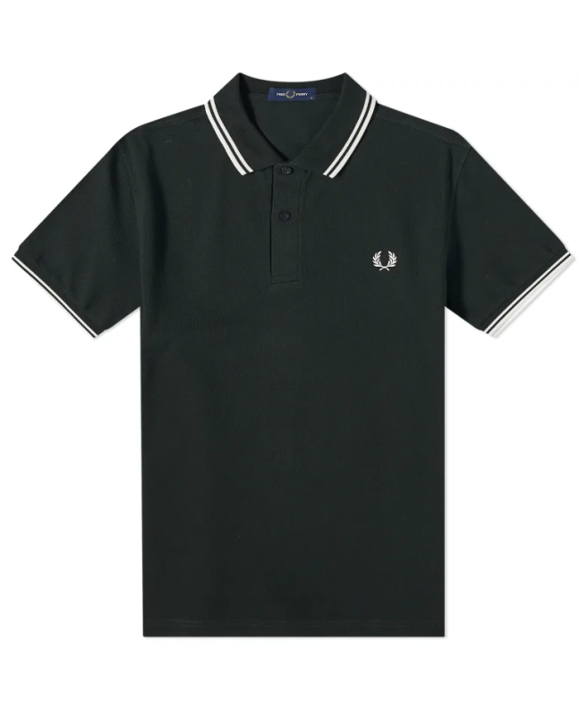 spezial madrid Fred Perry Slim Fit Twin Tipped Polo Night Green & Snow White