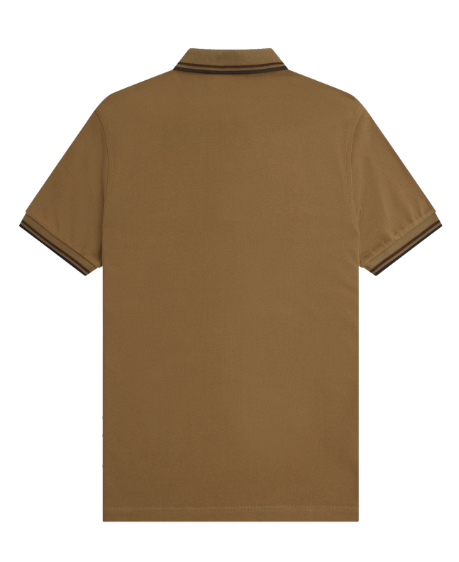 Spezial Madrid Fred Perry Slim Fit Twin Tipped Polo Shaded Stone Burnt Tobacco & Black