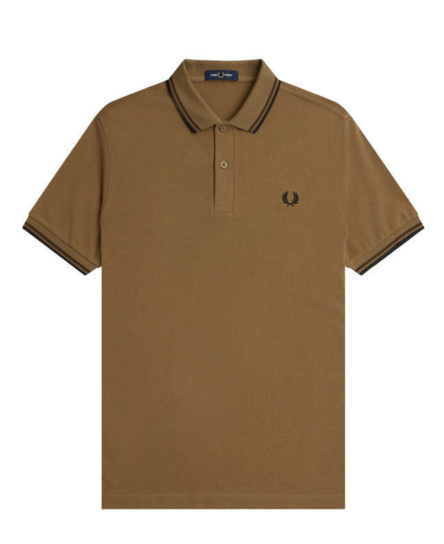 spezial madrid Fred Perry Slim Fit Twin Tipped Polo Shaded Stone Burnt Tobacco & Black