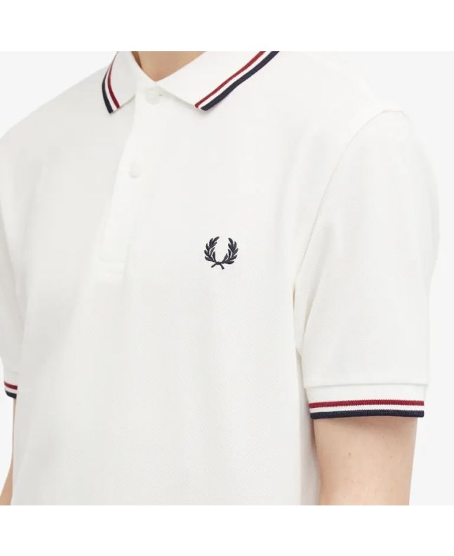 Spezial Madrid Fred Perry Slim Fit Twin Tipped Polo Snow White Burnt Red & Navy