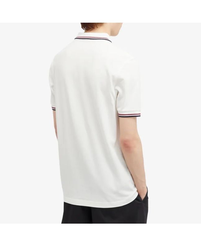 Spezial Madrid Fred Perry Slim Fit Twin Tipped Polo Snow White Burnt Red & Navy
