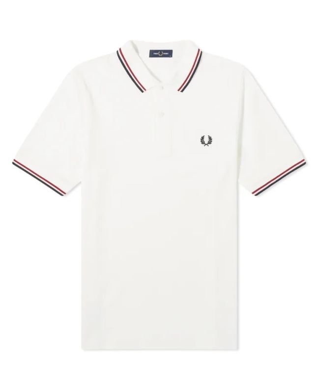 spezial madrid Fred Perry Slim Fit Twin Tipped Polo Snow White Burnt Red & Navy