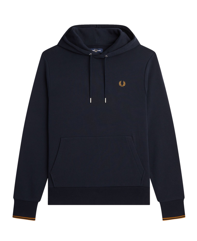 spezial madrid Fred Perry Tipped Hooded Sweatshirt Navy & Dark Caramel