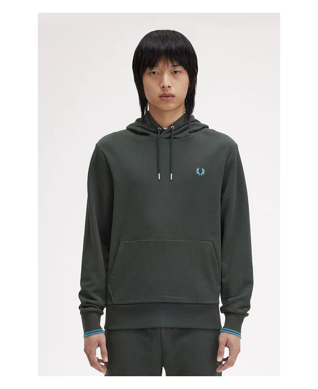 Spezial Madrid Fred Perry Tipped Hooded Sweatshirt Night Green & Ocean