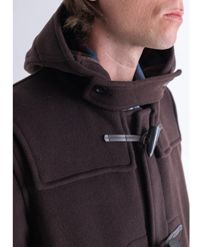Spezial Madrid Gloverall Mid Length Duffle Coat Brown Tartan