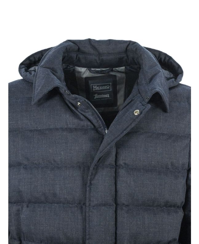 Spezial Madrid Herno Laminar Wool Hooded Down Jacket Blue