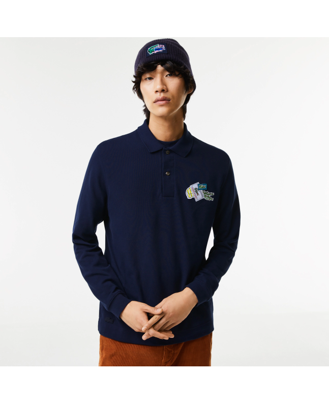 Spezial Madrid Lacoste Holiday Long Sleeved Polo Crocodile Badge Dark Navy
