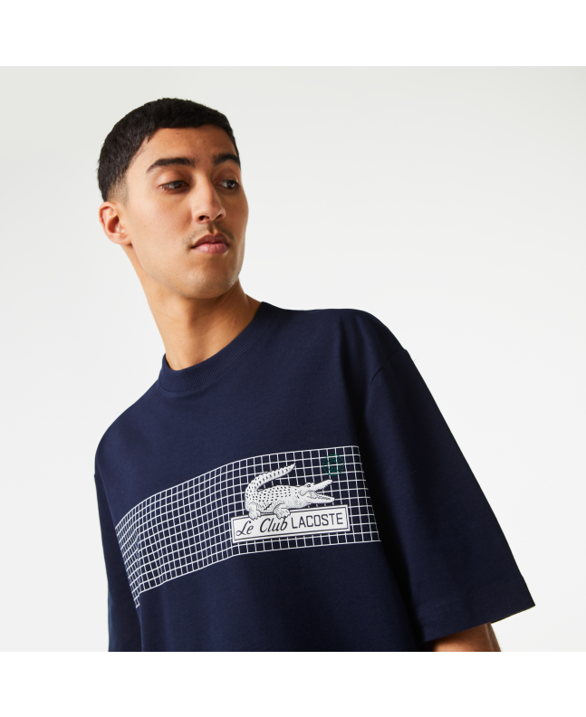 Spezial Madrid Lacoste Loose Fit Tennis Print Tee Navy