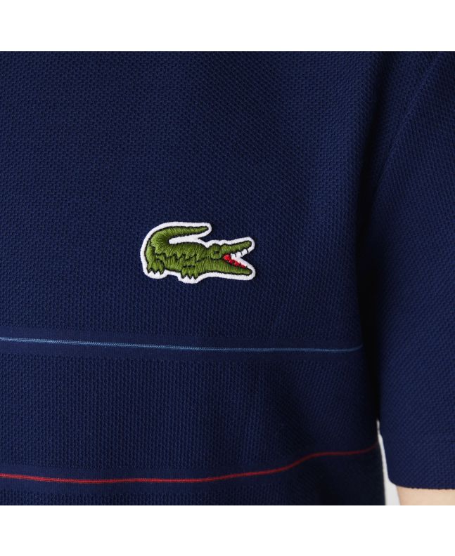Spezial Madrid Lacoste "Made In France" Textured Striped Organic Cotton Tee Blue