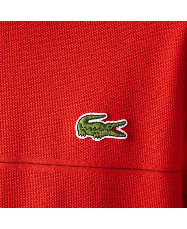 Spezial Madrid Lacoste "Made In France" Textured Striped Organic Cotton Tee Red