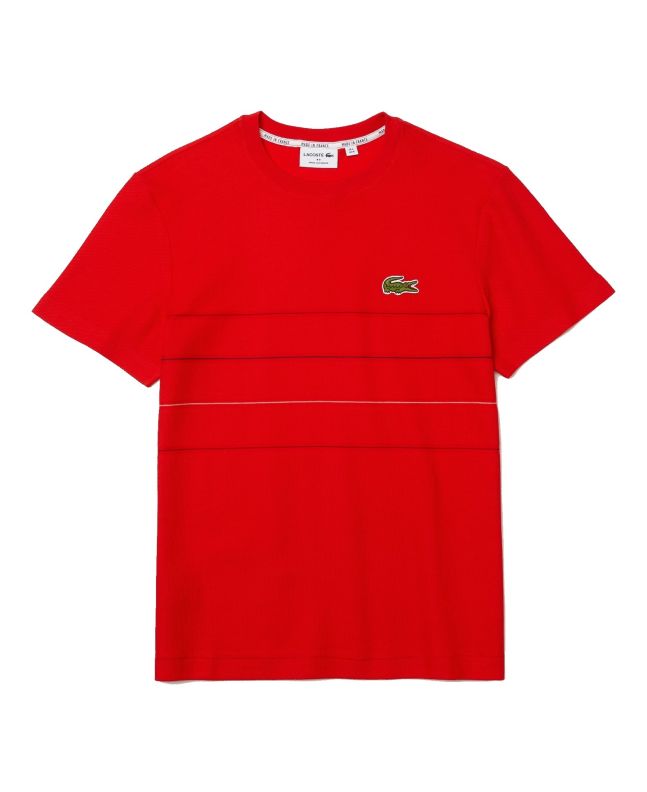 spezial madrid Lacoste "Made in France" Textured Striped Organic Cotton Tee Red