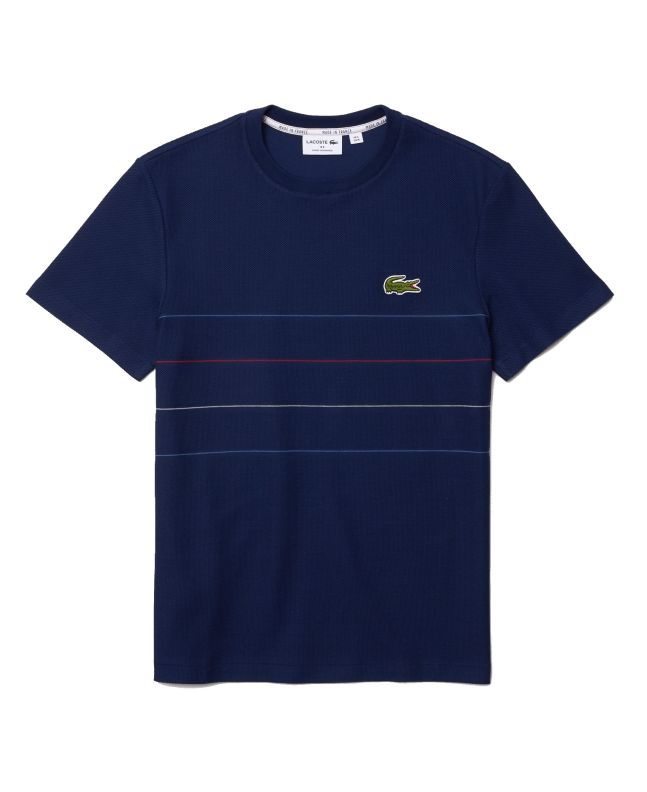 spezial madrid Lacoste "Made in France" Textured Striped Organic Cotton Tee Blue