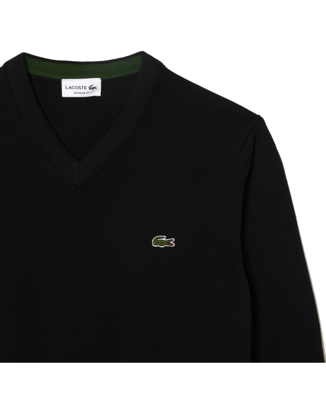 Spezial Madrid Lacoste Organic Cotton V-Neck Sweater Black