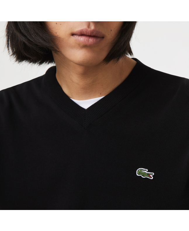 Spezial Madrid Lacoste Organic Cotton V-Neck Sweater Black