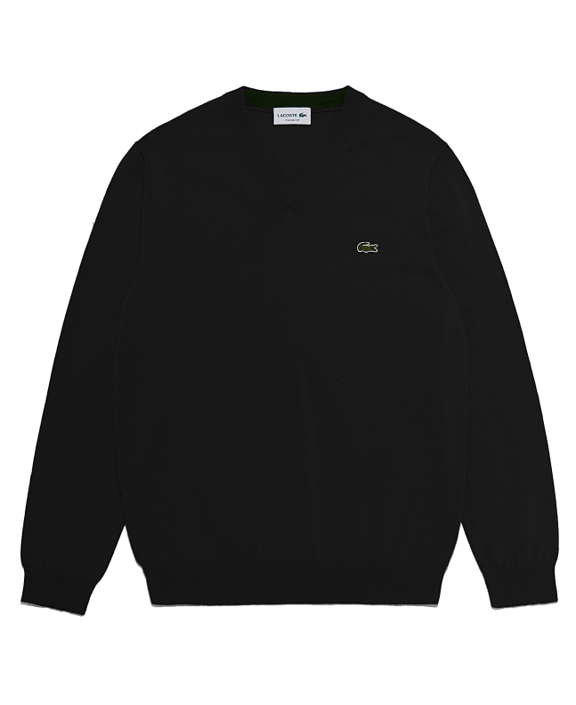 spezial madrid Lacoste Organic Cotton V-Neck Sweater Black