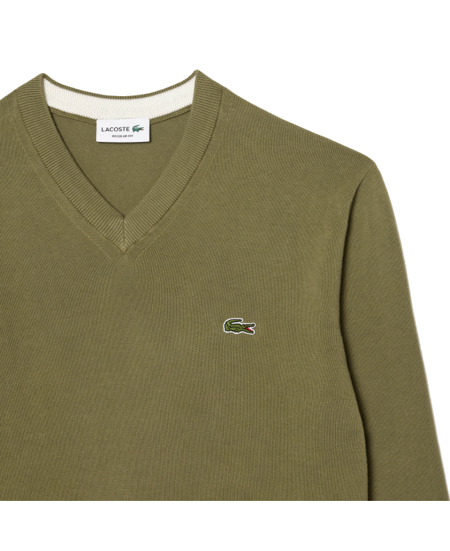 Spezial Madrid Lacoste Organic Cotton V-Neck Sweater Khaki