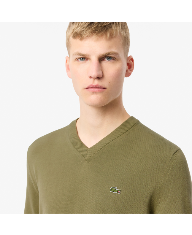 Spezial Madrid Lacoste Organic Cotton V-Neck Sweater Khaki