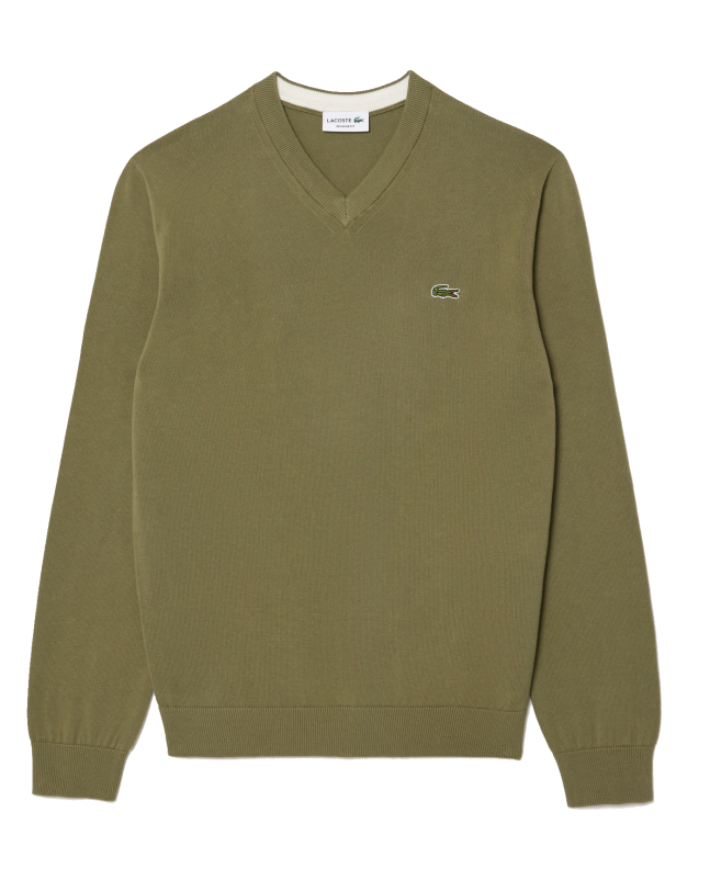 spezial madrid Lacoste Organic Cotton V-Neck Sweater Khaki