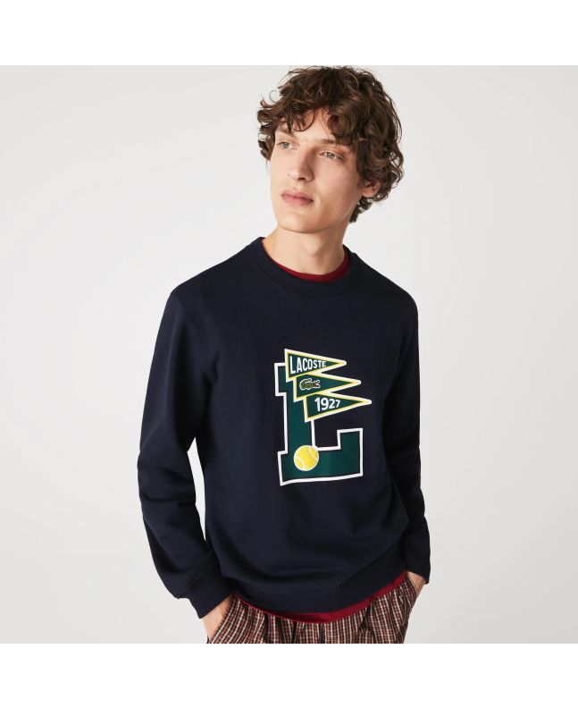 Spezial Madrid Lacoste Pennants L Badge Cotton Fleece Sweatshirt Navy Blue