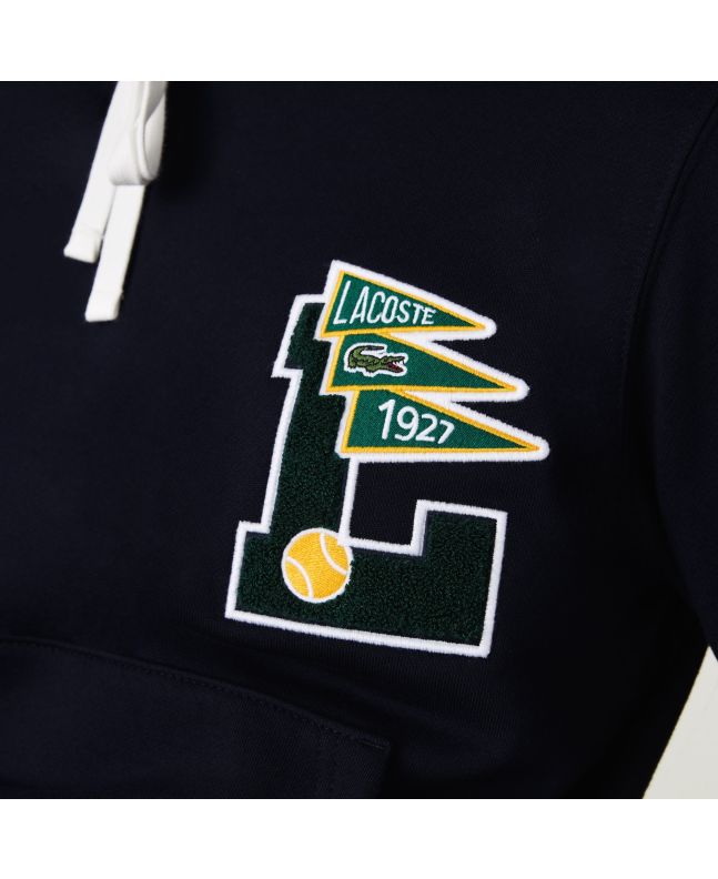 Spezial Madrid Lacoste Pennants L Badge Hooded Cotton Fleece Sweatshirt Navy Blue